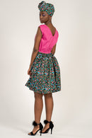Abayomi African Print Midi Dress - Pink/ Green - Afrilege