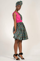 Abayomi African Print Midi Dress - Pink/ Green - Afrilege