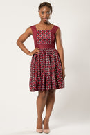 Adeola African Print Midi Dress - Bordeau - Afrilege