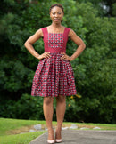 Adeola African Print Midi Dress - Bordeau - Afrilege