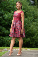 Adeola African Print Midi Dress - Bordeau - Afrilege