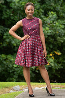 Adeola African Print Midi Dress - Maroon - Afrilege
