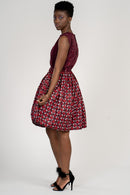 Adeola African Print Midi Dress - Maroon - Afrilege
