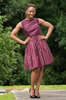 Adeola African Print Midi Dress - Maroon - Afrilege