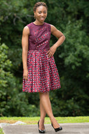 Adeola African Print Midi Dress - Maroon - Afrilege