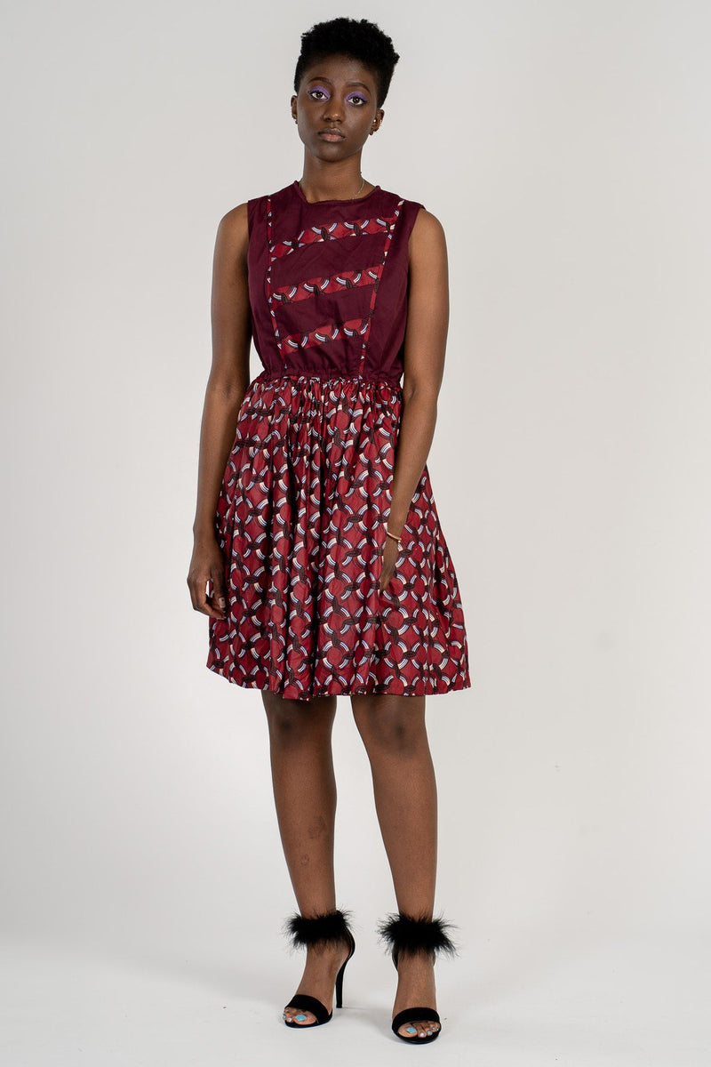 Adeola African Print Midi Dress - Maroon - Afrilege