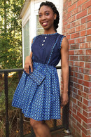 Afia African Print Denim Midi Dress - Blue - Afrilege
