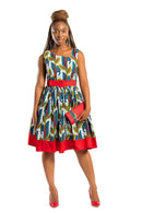 African Print Ayana Midi Dress ( white / Red) - Afrilege