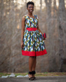 African Print Ayana Midi Dress ( white / Red) - Afrilege