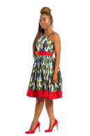 African Print Ayana Midi Dress ( white / Red) - Afrilege