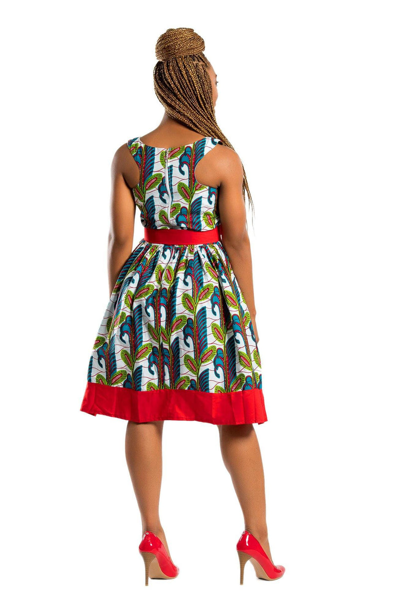 African Print Ayana Midi Dress ( white / Red) - Afrilege