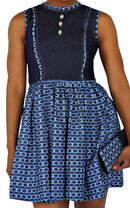 Afia African Print Denim Midi Dress - Blue - Afrilege
