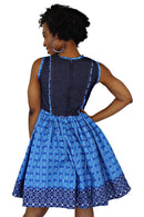 Afua African Print Denim Midi Dresses - Blue - Afrilege