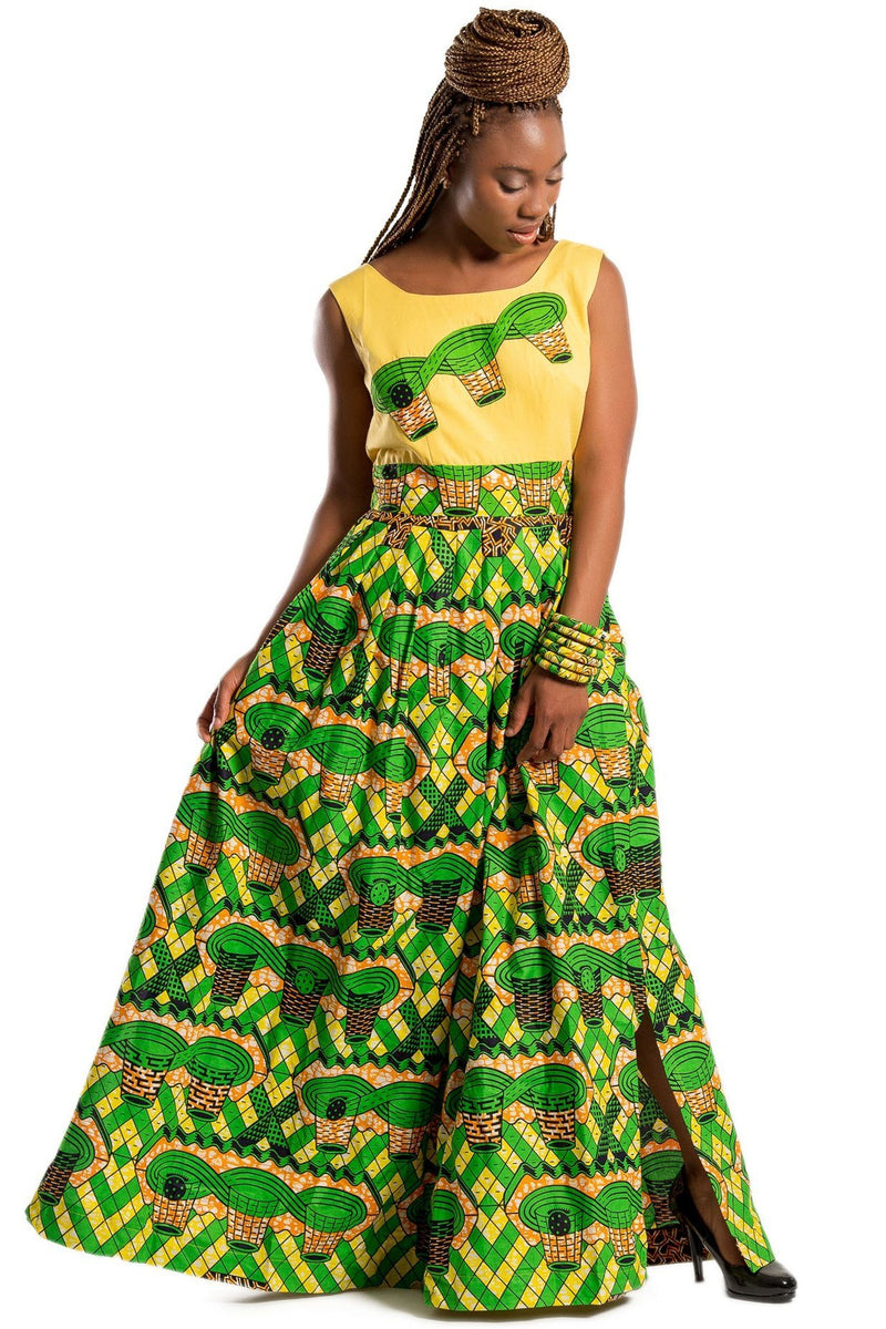 Monifa African print Maxi Dress (Yellow / Green) - Afrilege