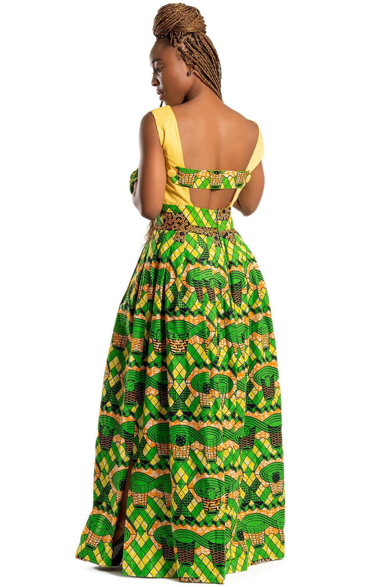Monifa African print Maxi Dress (Yellow / Green) - Afrilege