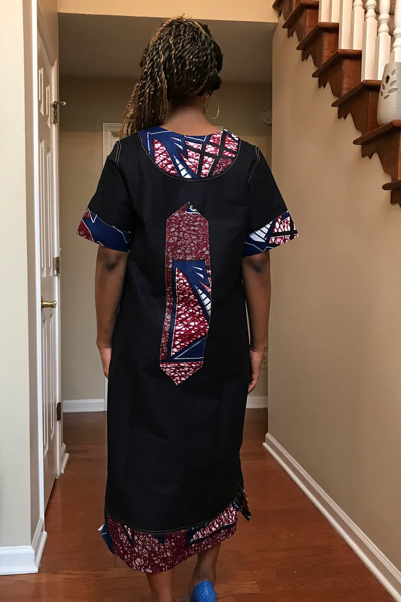 Akaba Denim African Print Dress - Afrilege
