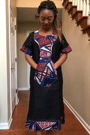 Akaba Denim African Print Dress - Afrilege