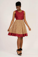 Annie African Print Midi Dress - Maroon - Afrilege