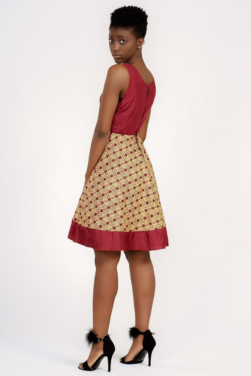 Annie African Print Midi Dress - Maroon - Afrilege