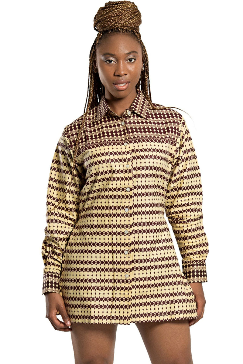 Aveye African Print Shirt Dress (Brown) - Afrilege