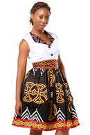 Bamenda Toghu African Print Midi Dress (Black/ White/ Red) - Afrilege