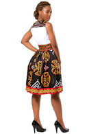 Bamenda Toghu African Print Midi Dress (Black/ White/ Red) - Afrilege