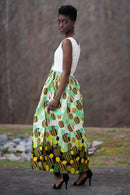 Gueye African Print Maxi Dress (White/ Yellow / Green) - Afrilege