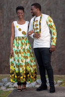 Gueye African Print Maxi Dress (White/ Yellow / Green) - Afrilege