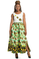 Gueye African Print Maxi Dress (White/ Yellow / Green) - Afrilege