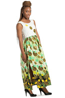 Gueye African Print Maxi Dress (White/ Yellow / Green) - Afrilege