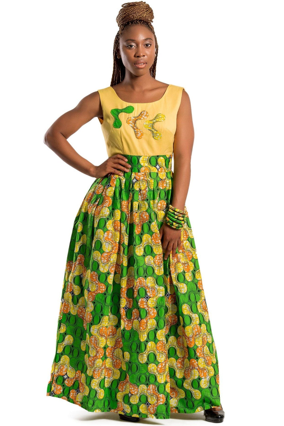 Nakato African Print Maxi Dress (Yellow / Green), 3XL