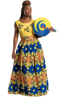 Nontle African Print Maxi Dress (Yellow / Orange/ Blue) - Afrilege