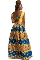 Nontle African Print Maxi Dress (Yellow / Orange/ Blue) - Afrilege