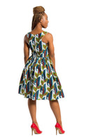 Sacnite African Print Floral Midi Dress - White / Blue/ Red - Afrilege