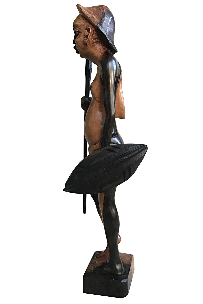 Ebony Hand Carving African Figurines statues / Fulani warrior holding arrow and shield - Afrilege