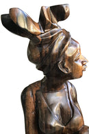 Ebony Hand Carving African Figurines statues / Woman wearing headwrap, holding an empty jar and a foot on another jar - Afrilege