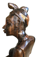 Ebony Hand Carving African Figurines statues / Woman wearing headwrap, holding an empty jar and a foot on another jar - Afrilege