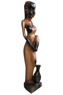 Ebony Hand Carving African Figurines statues / Woman with cornrows holding an empty jar and another jar at her feet - Afrilege
