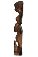 Ebony Hand Carving African Figurines statues / Woman with cornrows holding an empty jar and another jar at her feet - Afrilege