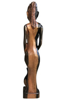 Ebony Hand Carving African Figurines statues / Woman with cornrows holding an empty jar and another jar at her feet - Afrilege