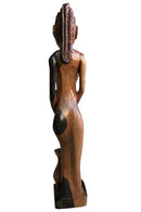 Ebony Hand Carving African Figurines statues / Woman with cornrows holding an empty jar and another jar at her feet - Afrilege