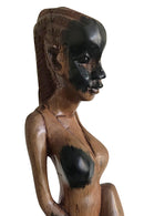 Ebony Hand Carving African Figurines statues / Woman with cornrows holding an empty jar and another jar at her feet - Afrilege
