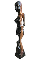 Ebony Hand Carving African Figurines statues / Woman with cornrows holding an empty jar and another jar at her feet - Afrilege