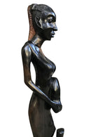 Ebony Hand Carving African Figurines statues / Woman with cornrows holding an empty jar and another jar at her feet - Afrilege