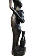 Ebony Hand Carving African Figurines statues / Woman with cornrows holding an empty jar and another jar at her feet - Afrilege