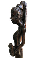 Ebony Hand Carving African Figurines statues / Woman with cornrows holding in her arms a jar and stepping foot on another jar - Afrilege