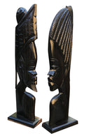 African Couple Head Ebony Wood Carved statue ( set of 2) - Afrilege