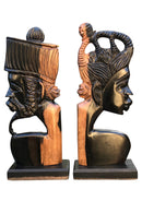 African Couple Head Ebony Wood Carved statue ( set of 2) - Afrilege