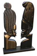 African Couple Head Ebony Wood Carved statue - Afrilege