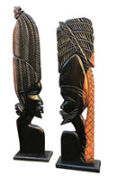African Couple Head Ebony Wood Carved statue ( set of 2) - Afrilege